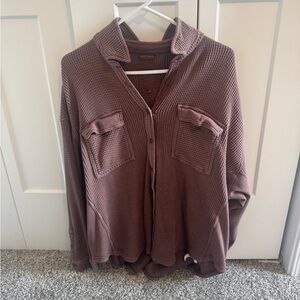 Aerie Taupe Waffle Knit Top